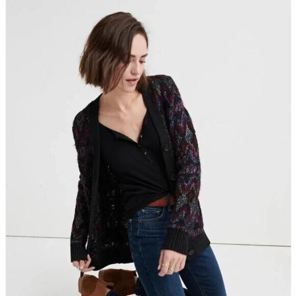 Lucky Brand Metallic Nordic Fair Isle Cardigan Sweater Coat XL NWT